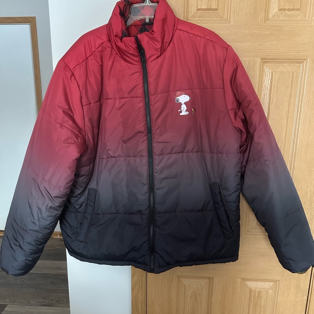 Aeropostale Red and Black Ombré/Plaid reversible Jacket